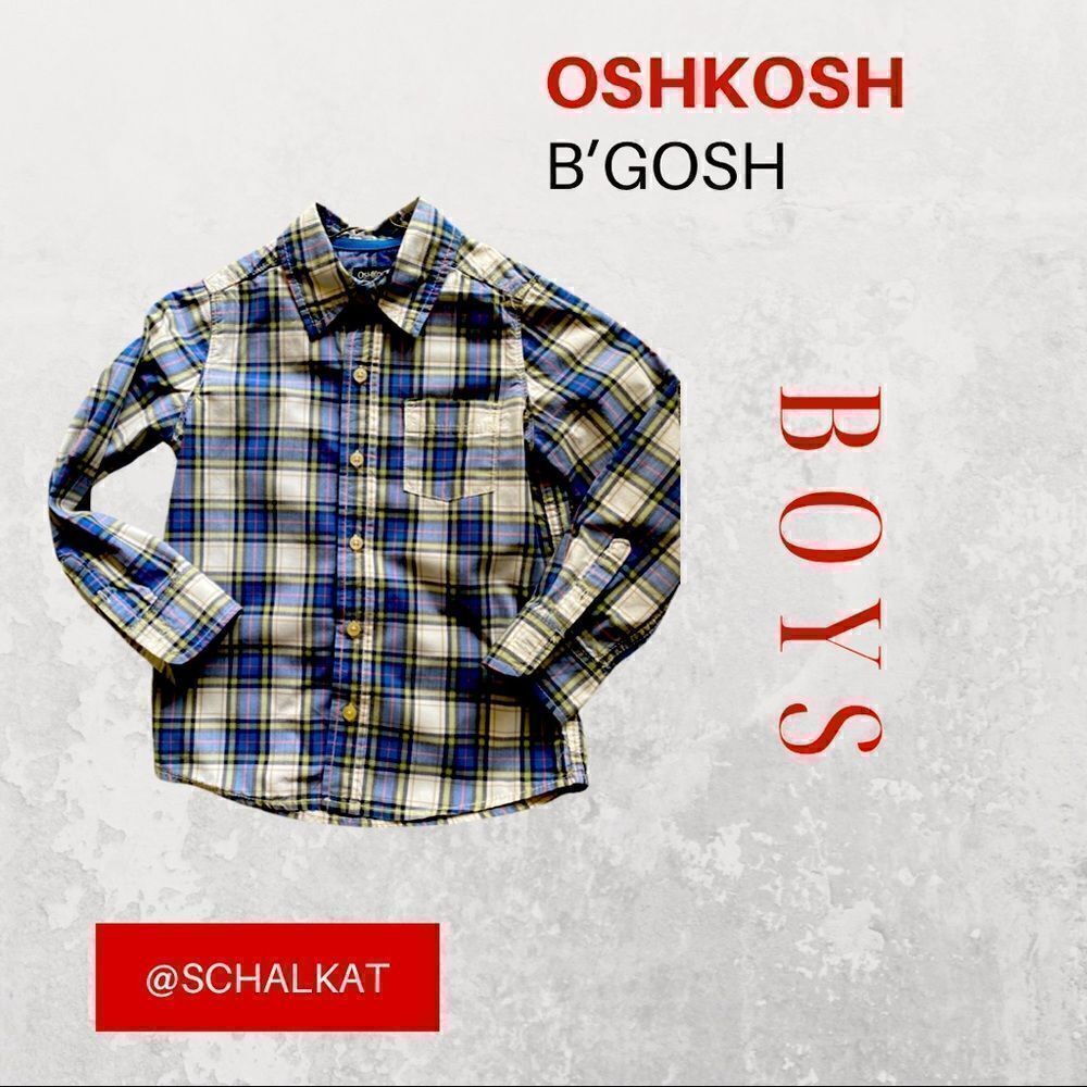 Boys Button Plaid Casual Dress Shirt, Oshkosh B’Gosh, Front Pocket, Long Sleeve